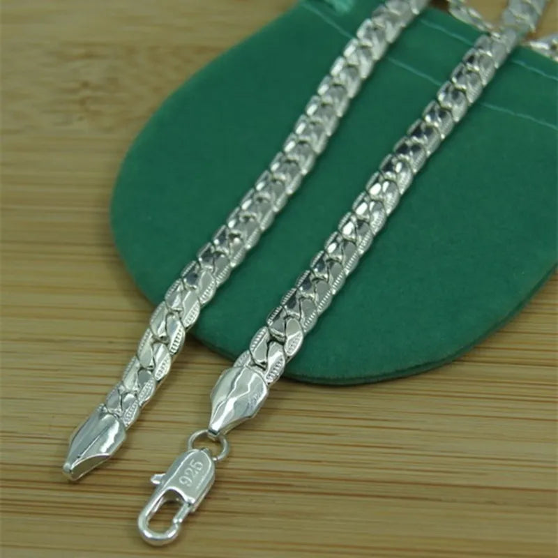 TIEEFEGO 925 Sterling Silver 5mm Full Sideway Necklace 8/18/20/22/24 Inch Chain For Woman Men Fashion Wedding Engagement Jewelry