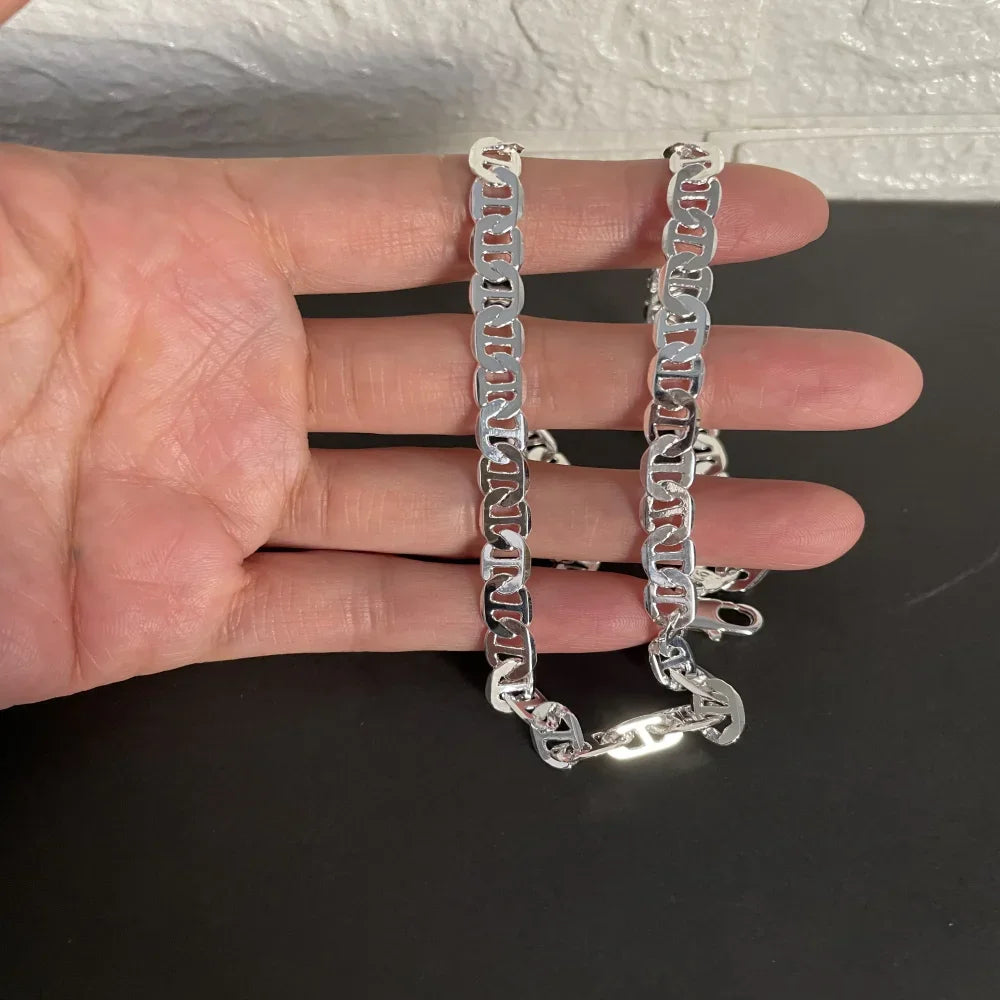 925 Sterling Silver Necklace 6MM Side Z-Shaped Necklace, Bracelet Men's And Women's Jewelry Gift 45-60CM