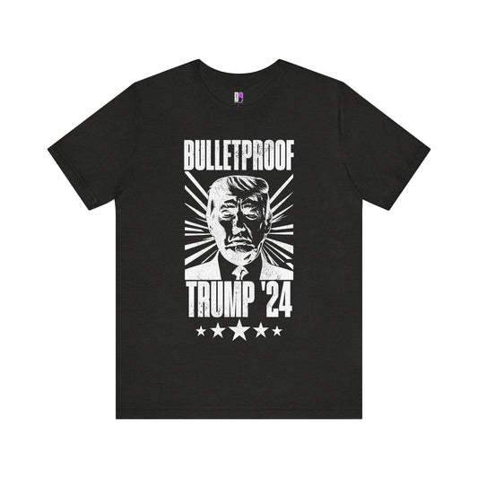 Bulletproof Trump - Shooting of Trump - Trump 24 - Grunge White Logo - Unisex Jersey Short Sleeve Tee