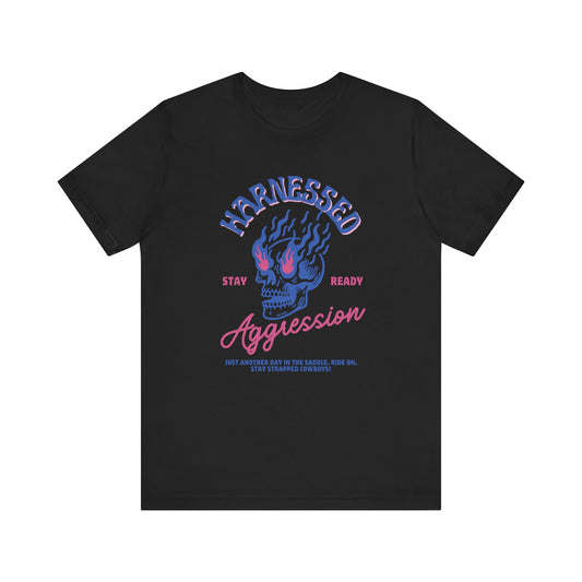 Harnessed Aggression Flaming Skull T-Shirt, Unisex Tee, Graphic Print Shirt, Men's/Women's Clothing, Alternative Apparel