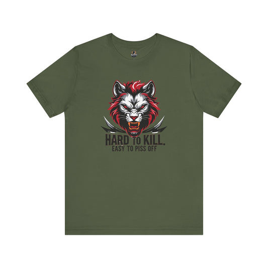 Hard to Kill Graphic Tee, Funny T-Shirt for Tough Individuals, Unisex Short Sleeve Top for Gift, Casual Wear, Streetwear