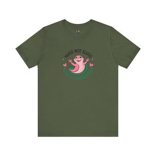 Hugs Not Slugs Tee, Fun Graphic T-Shirt for Animal Lovers, Cute Gift for Birthdays, Casual Wear for All Occasions, Unisex Jersey Tee