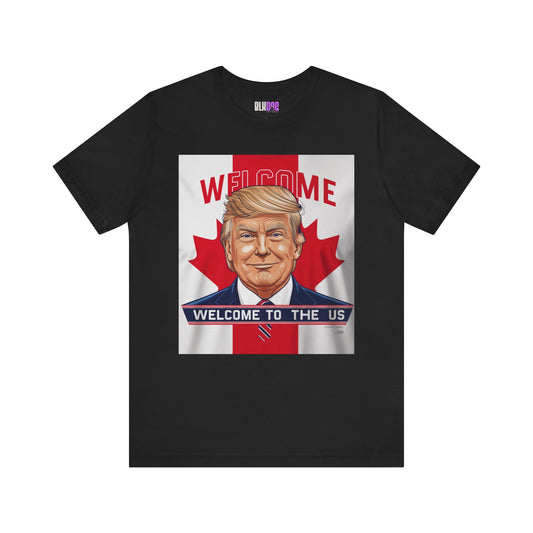 USA Welcome Jersey Tee with Canadian Flag and Donald Trump, Unisex T-Shirt, Patriotic Tee, Political Shirt, America Apparel, US Flag Top