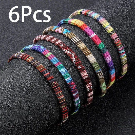 6Pcs/set random hand rope set with string for men and women an adjustable Bohemian bracelet