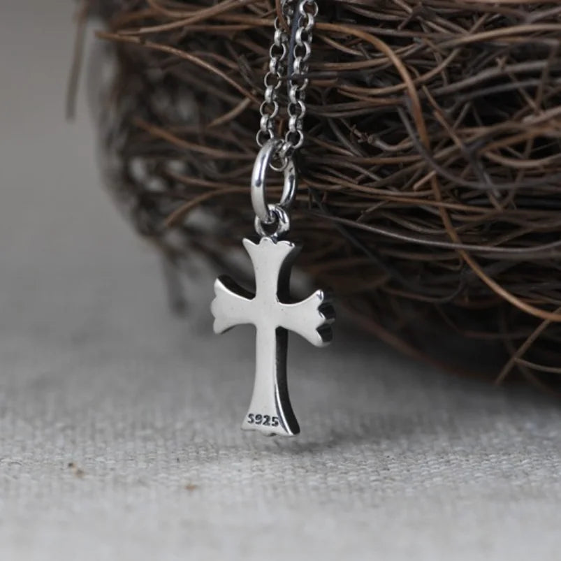 S925 Sterling Silver Retro Simple Design Cross Pendant For Man Woman Real Silver Christ Jesus Cross Pendant Jewelry