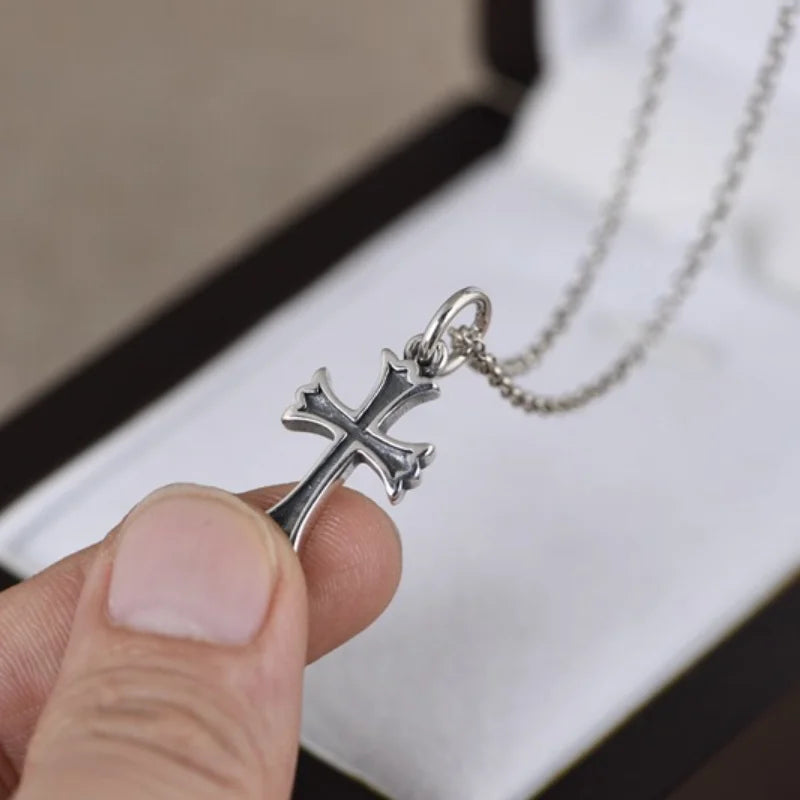 S925 Sterling Silver Retro Simple Design Cross Pendant For Man Woman Real Silver Christ Jesus Cross Pendant Jewelry