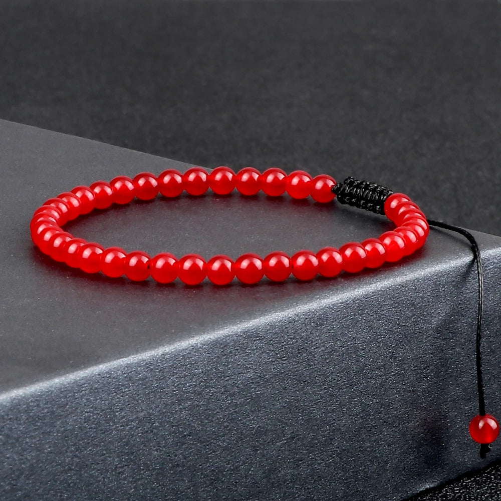 4MM Natural Stone Round Beads Bracelet Women Minimalism Adjustable Leather String Bangles Jewelry Men Healing Yoga Pulsera Gift