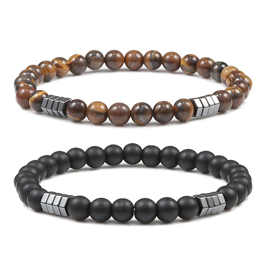 Geometric Men Bracelet Minimalist 6mm Beads Natural Lava Tiger Eye Stone Charm Distance Bracelets Homme Fashion Jewelry Gifts