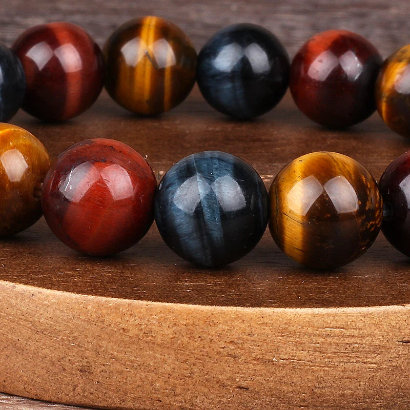 Fashion 8mm 10mm 12mm colorful Tiger eyes Beads Bracelet Men Charm Natural Stone Braslet For Man Handmade Jewelry Gifts Pulseras