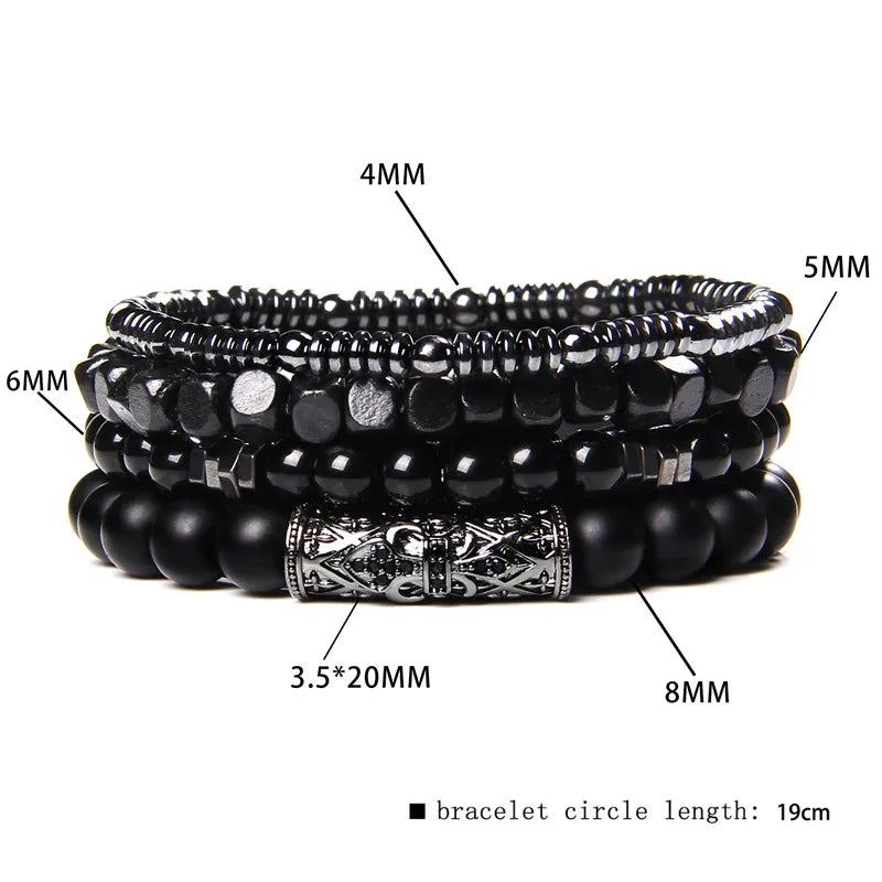 Men Stone Bracelet Set Multi-layer Black Volcanic Wood Beads Elastic Bracelet Viking Homme Pulsera Hombre Hip-Hop Punk Jewelry
