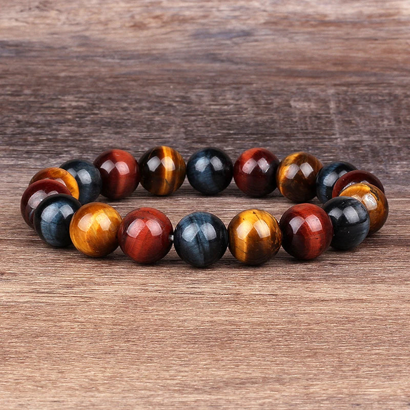 Fashion 8mm 10mm 12mm colorful Tiger eyes Beads Bracelet Men Charm Natural Stone Braslet For Man Handmade Jewelry Gifts Pulseras