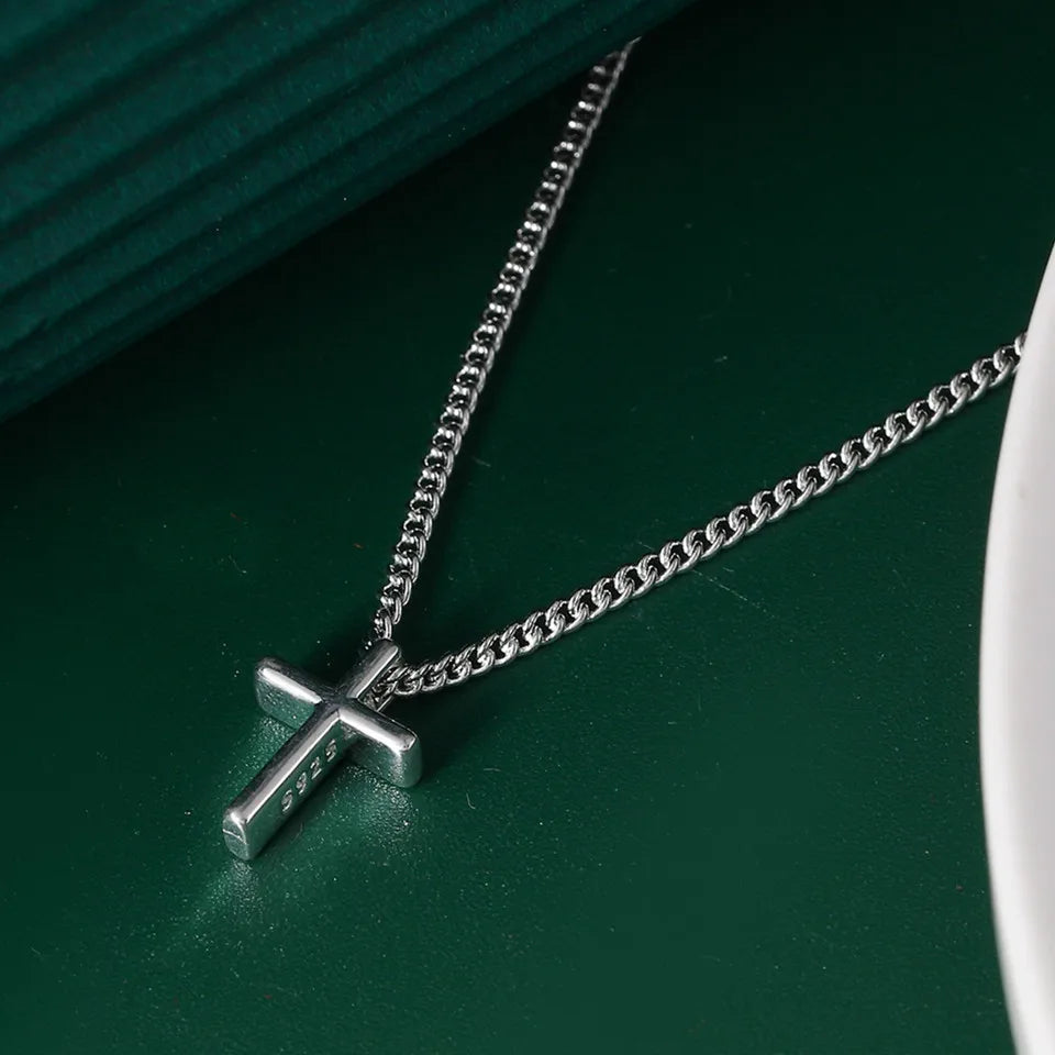 Buyee 925 Sterling Silver Small Pendant Chain Cute Cross Simple Necklace for Woman Girl Fashion Party Fine Jewelry Chain