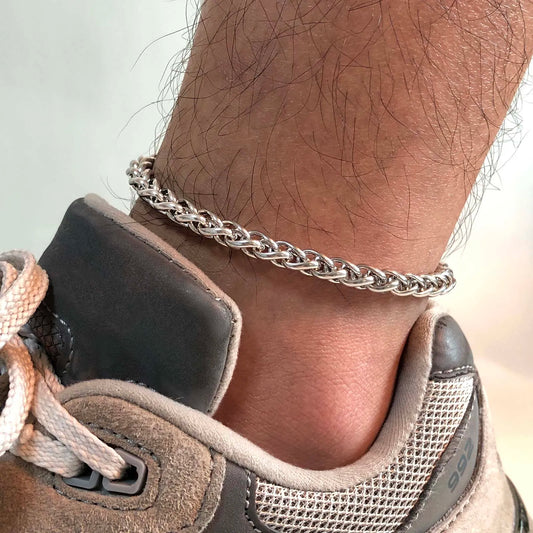Basic Men Wheat Chain Anklets,Waterproof Stainless Steel Cuban Chain Anklet Foot Bracelet,Barefoot Gifts for Him Jewelry
