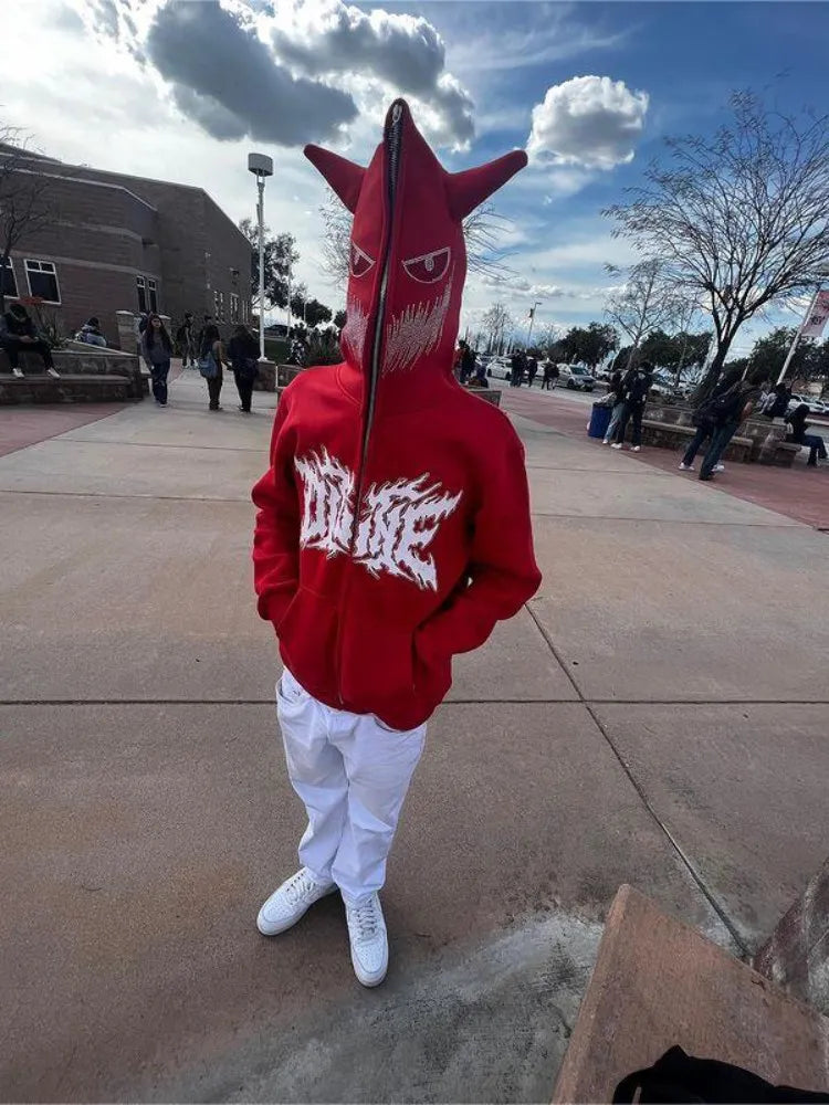 Aesthetic Y2K Streetwear Hoodie Women Men Rhinestone Skeleton Loose Sweatshirts Zip up Hoodie Goth Hoodies Jacket Hip-hop Grunge