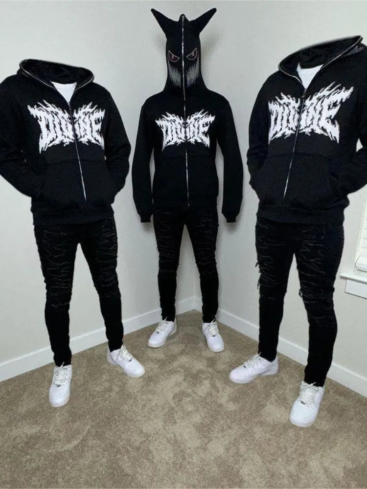 Aesthetic Y2K Streetwear Hoodie Women Men Rhinestone Skeleton Loose Sweatshirts Zip up Hoodie Goth Hoodies Jacket Hip-hop Grunge