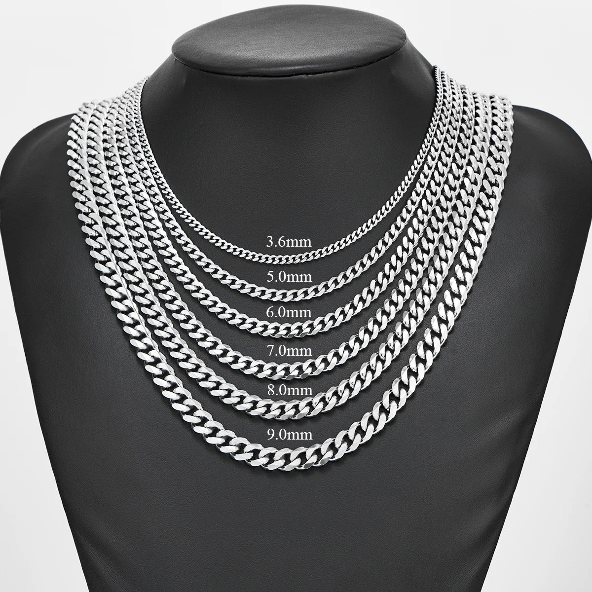 Cuban Link Chains Stainless Steel Classic Men Boy Curb Chunky Silver Color Necklace 3.6mm to 11mm 14 to 30 Inches