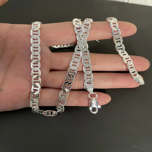 925 Sterling Silver Necklace 6MM Side Z-Shaped Necklace, Bracelet Men's And Women's Jewelry Gift 45-60CM